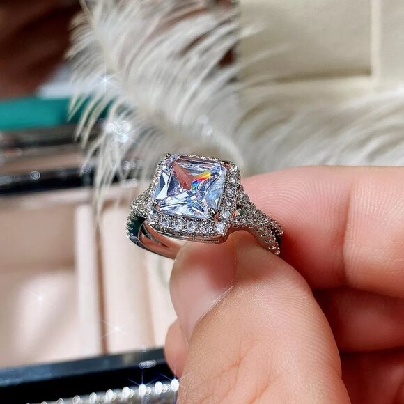 ✨925 Silver Plated High Quality Proposal Noble CZ Wedding Ring, MARR9427 - Picture 4 of 7